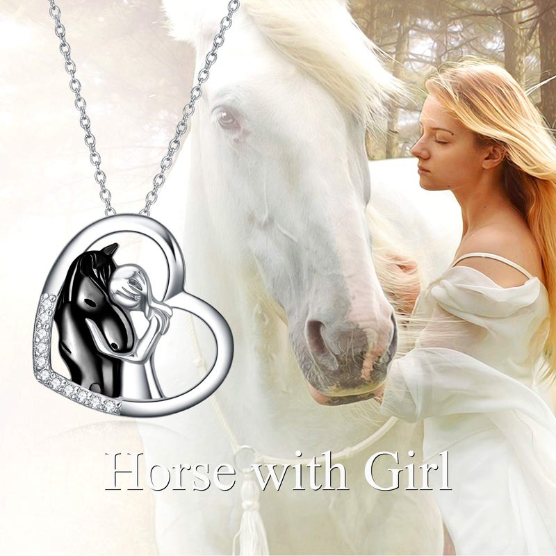 YFN Black Horse Pendant Necklace Jewelry 925 Sterling Silver Women Embrace Horse Gift for Women - Image 2